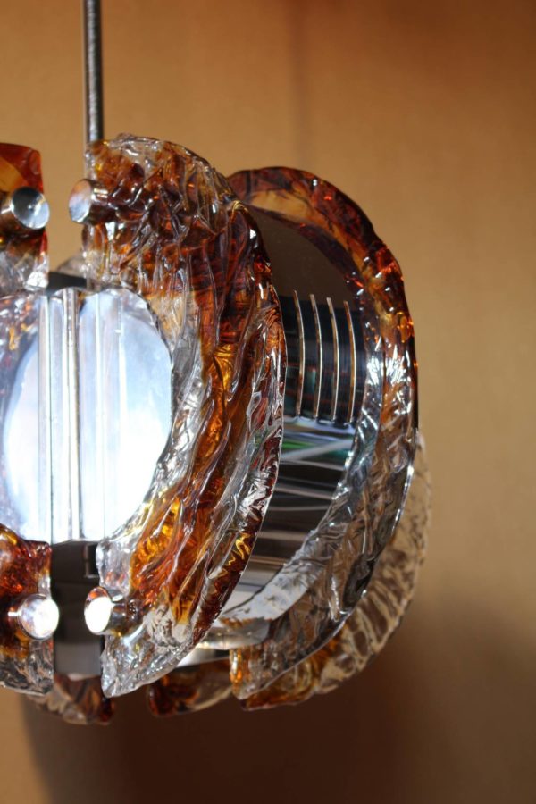 1970s Glass and Chrome Murano Chandelier - Image 9