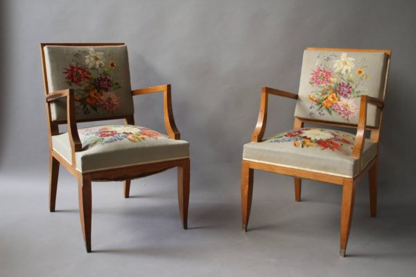 A Set of 10 Fine French Art Deco Chairs by Lucien Rollin (8 Side and 2 arm) - Image 3