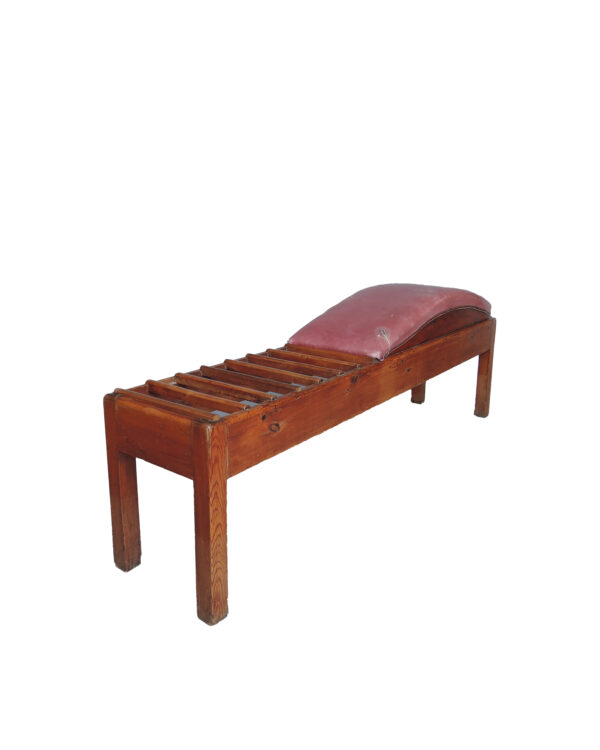 Unusual French Pine and Leather 1940s Bench