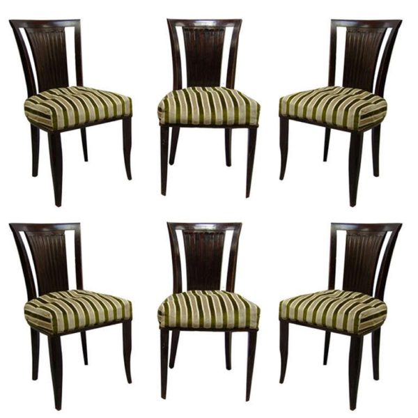A Set of Six French Art Deco Mahogany Dining Chairs by Gaston Poisson