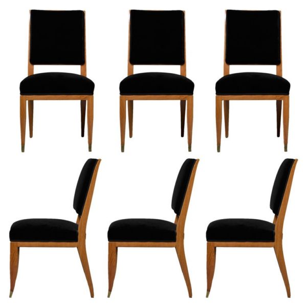 Set of Six Fine French Art Deco Chairs by Lucien Rollin