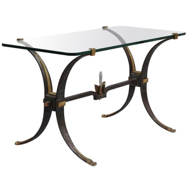 French Wrought Iron and Brass Coffee Table