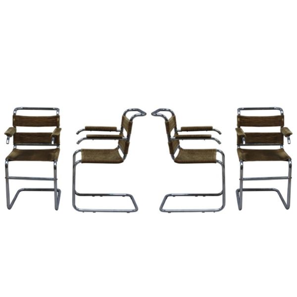 Set of Four French 1940s Tubular, Chrome Frame Chairs