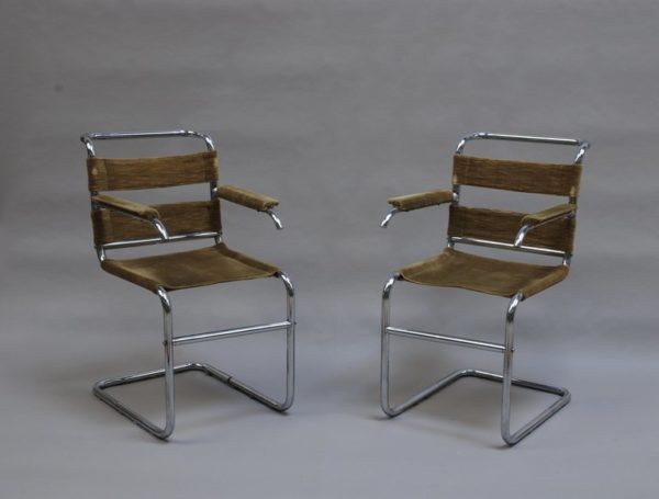 Set of Four French 1940s Tubular, Chrome Frame Chairs - Image 3