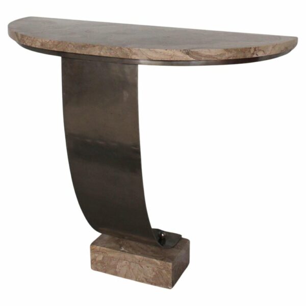 A Fine French Art Deco Hammered Metal and Marble Console