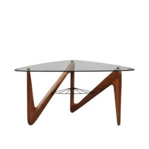 Fine French 1950s Solid Oak and Glass Coffee Table by Louis Sognot