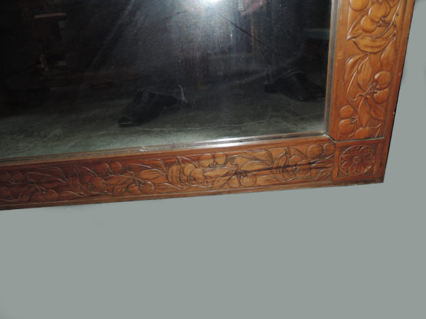 A Large French Art Deco Floral Embossed Pear Wood Frame Mirror - Image 5