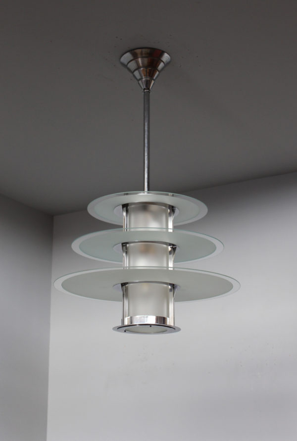 A Fine French 1930's Modernist Chrome and Glass Chandelier by Genet et Michon - Image 3