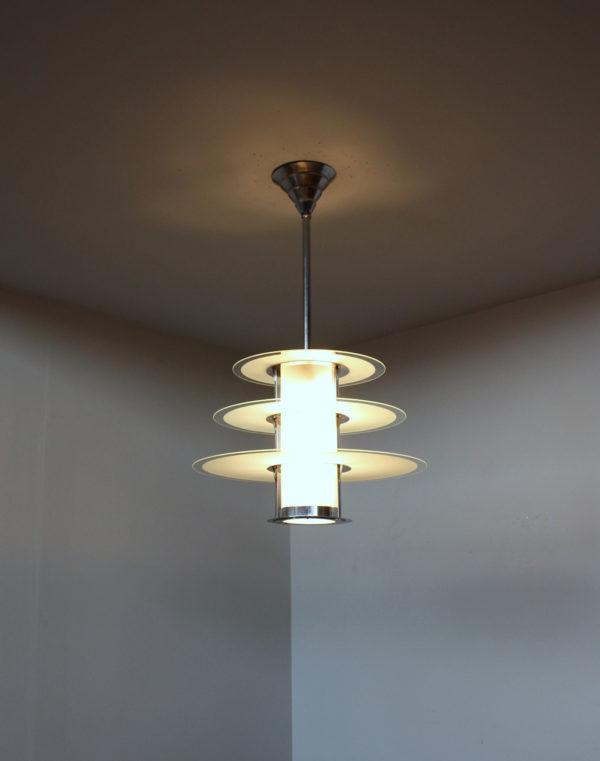 A Fine French 1930's Modernist Chrome and Glass Chandelier by Genet et Michon - Image 2