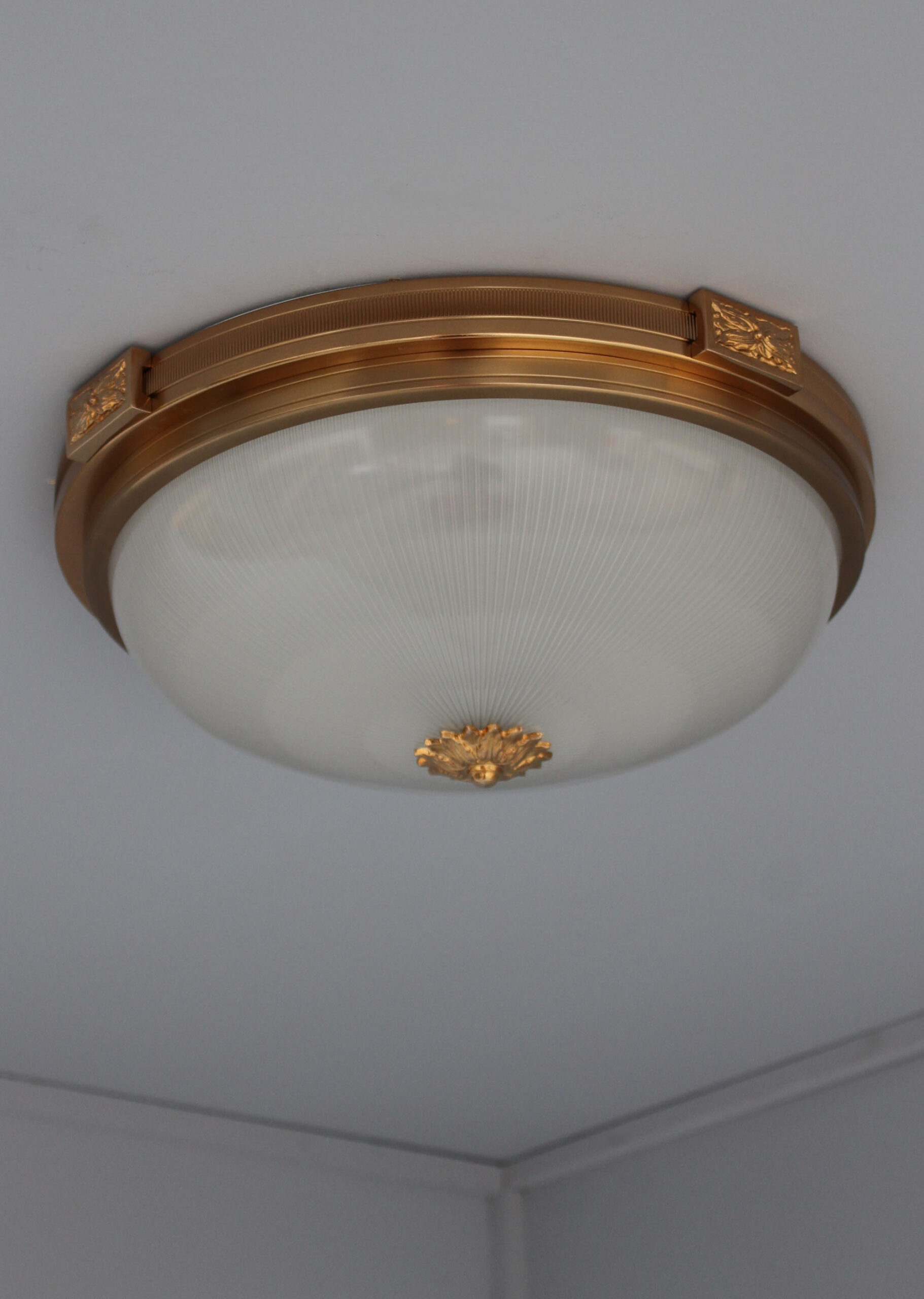 2 Fine French Neoclassical Brass Flush Mounts with Fluted Glass Shades - Sold - - Image 5