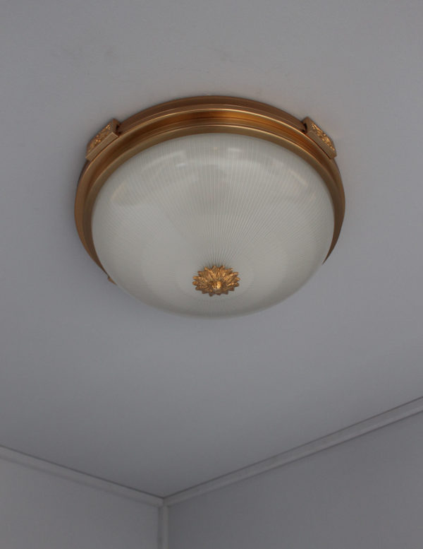 2 Fine French Neoclassical Brass Flush Mounts with Fluted Glass Shades - Image 4