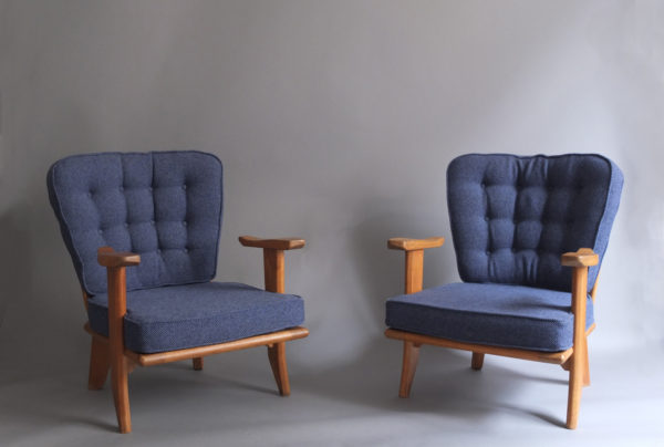 Pair of French 1950s Oak Armchairs by Guillerme & Chambron - Image 2