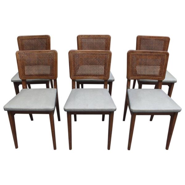 Set of Six French 1950s Dining Oak Chairs by Maison Roset
