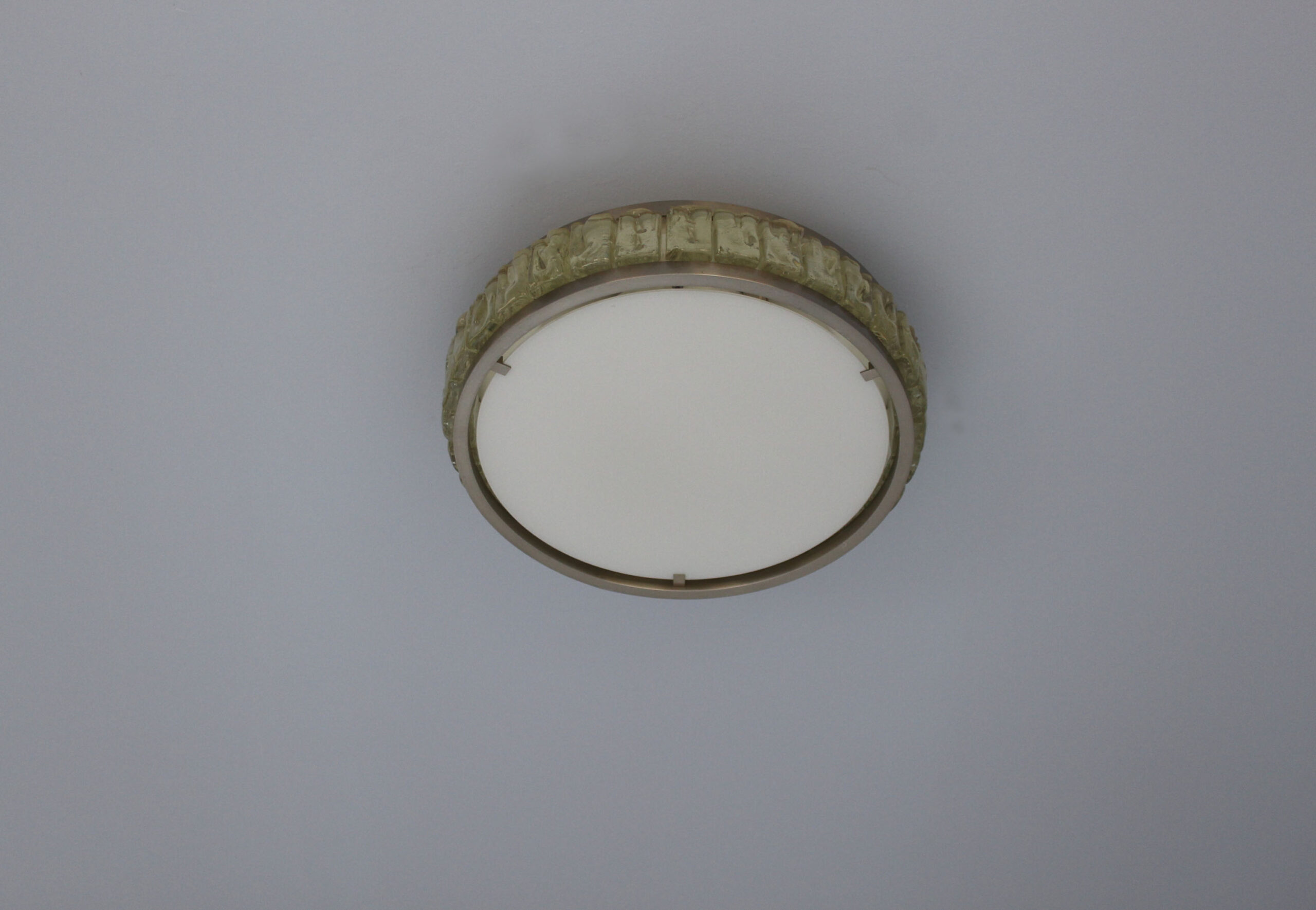 Fine French Art Deco Round Glass and Chrome Flush Mount by Perzel - Image 4