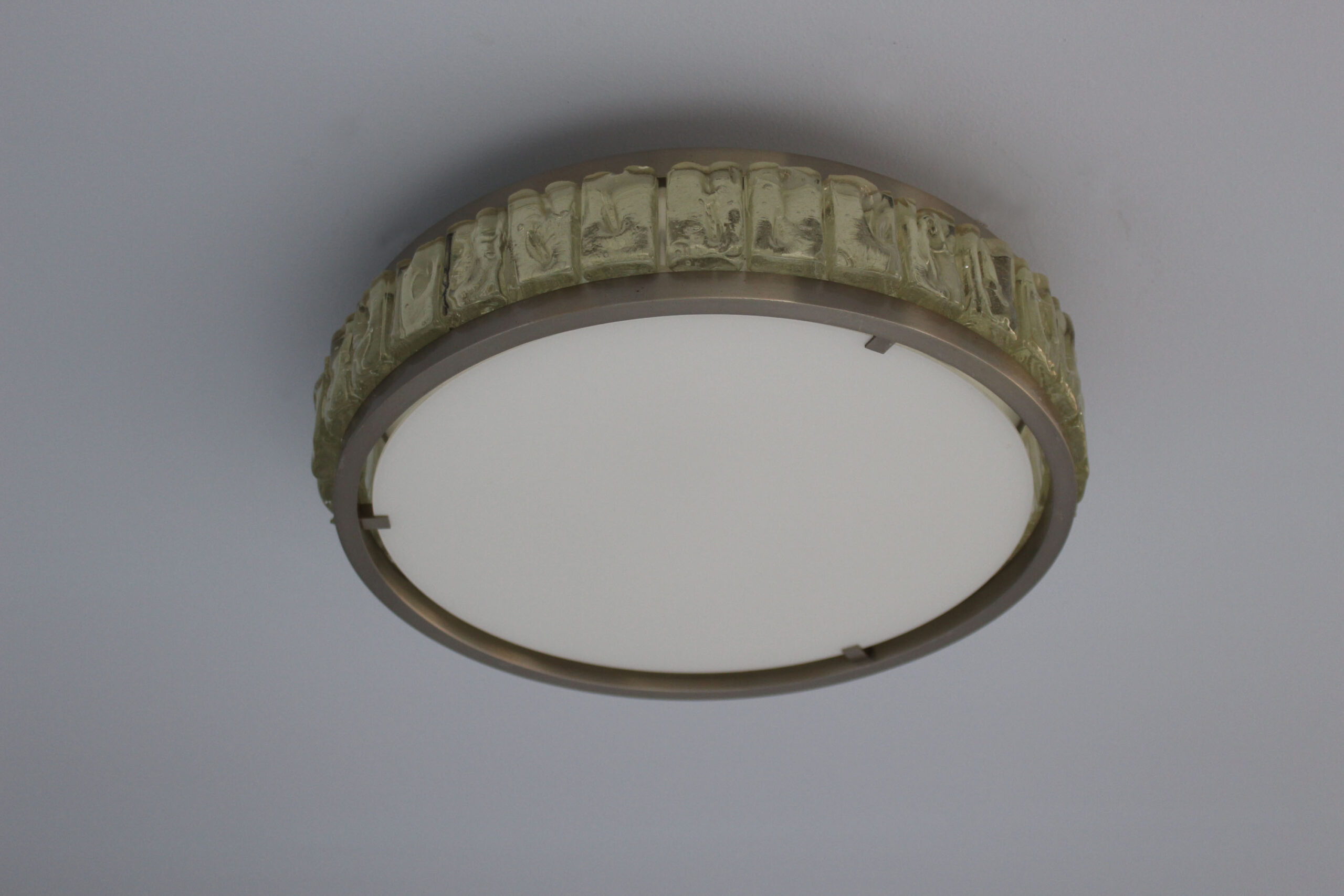 Fine French Art Deco Round Glass and Chrome Flush Mount by Perzel - Image 7