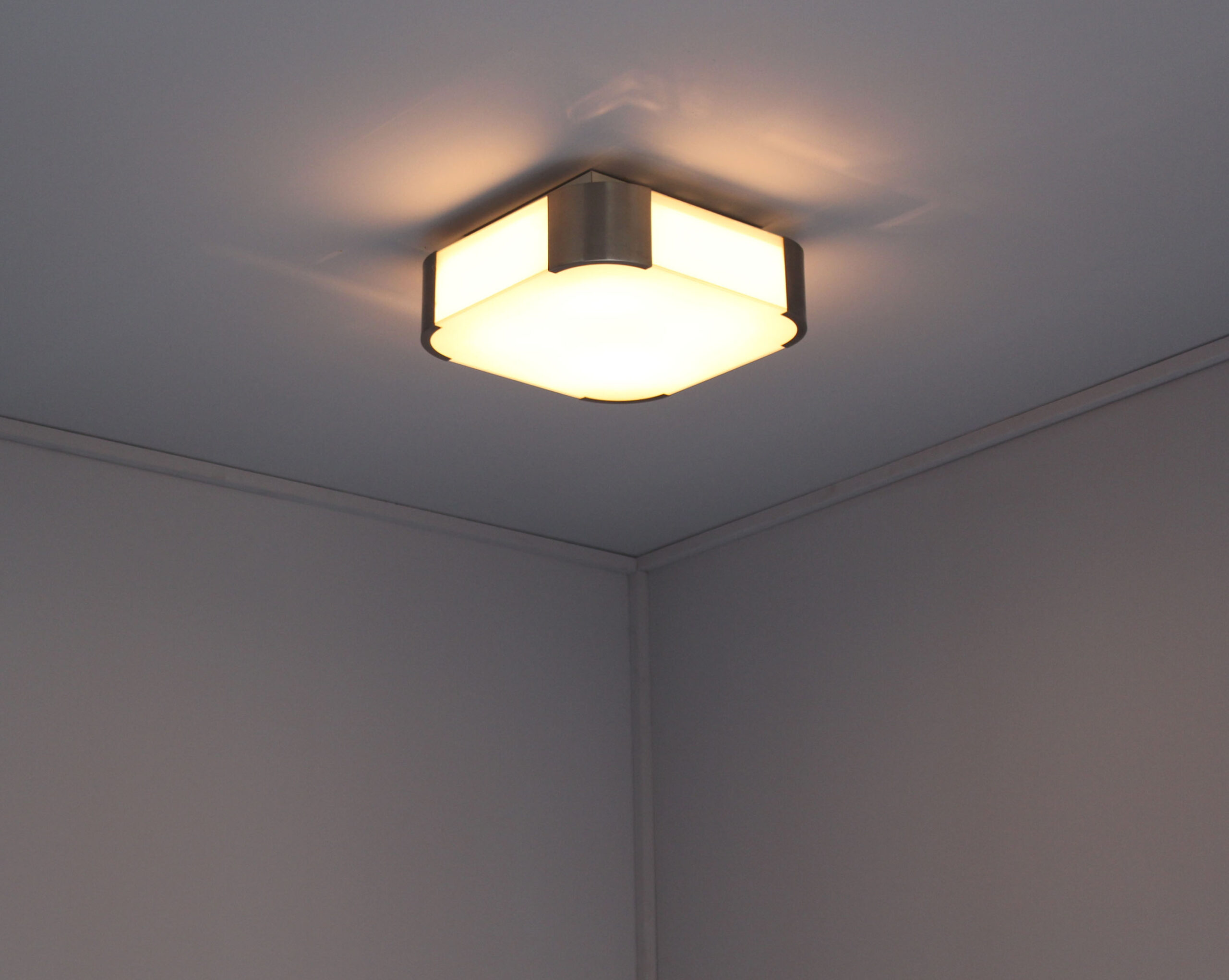 Fine French Art Deco Square Glass and Chrome Ceiling or Wall Light by Perzel - Image 8