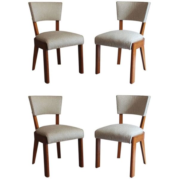 Set of Four Fine French Art Deco Oak Chairs by Charles Dudouyt