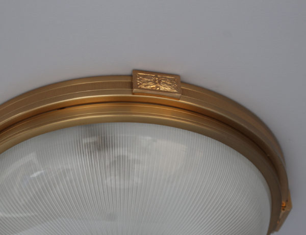 Three Fine French 1940s Gilded Brass Flush Mounts with Fluted Glass Shades - Image 7