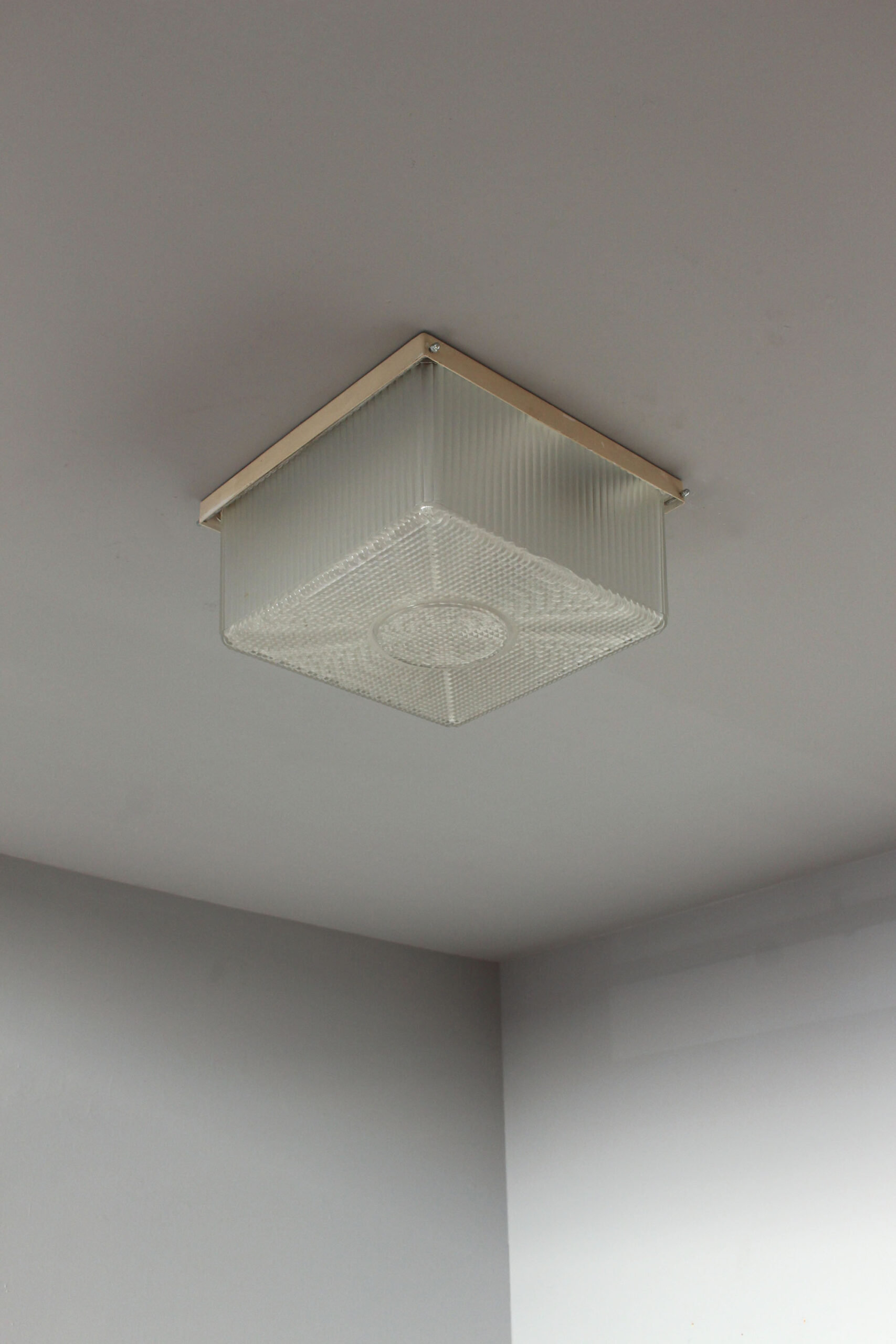French Art Deco Textured Glass Flush Mount with a Painted Metal Frame - Image 10