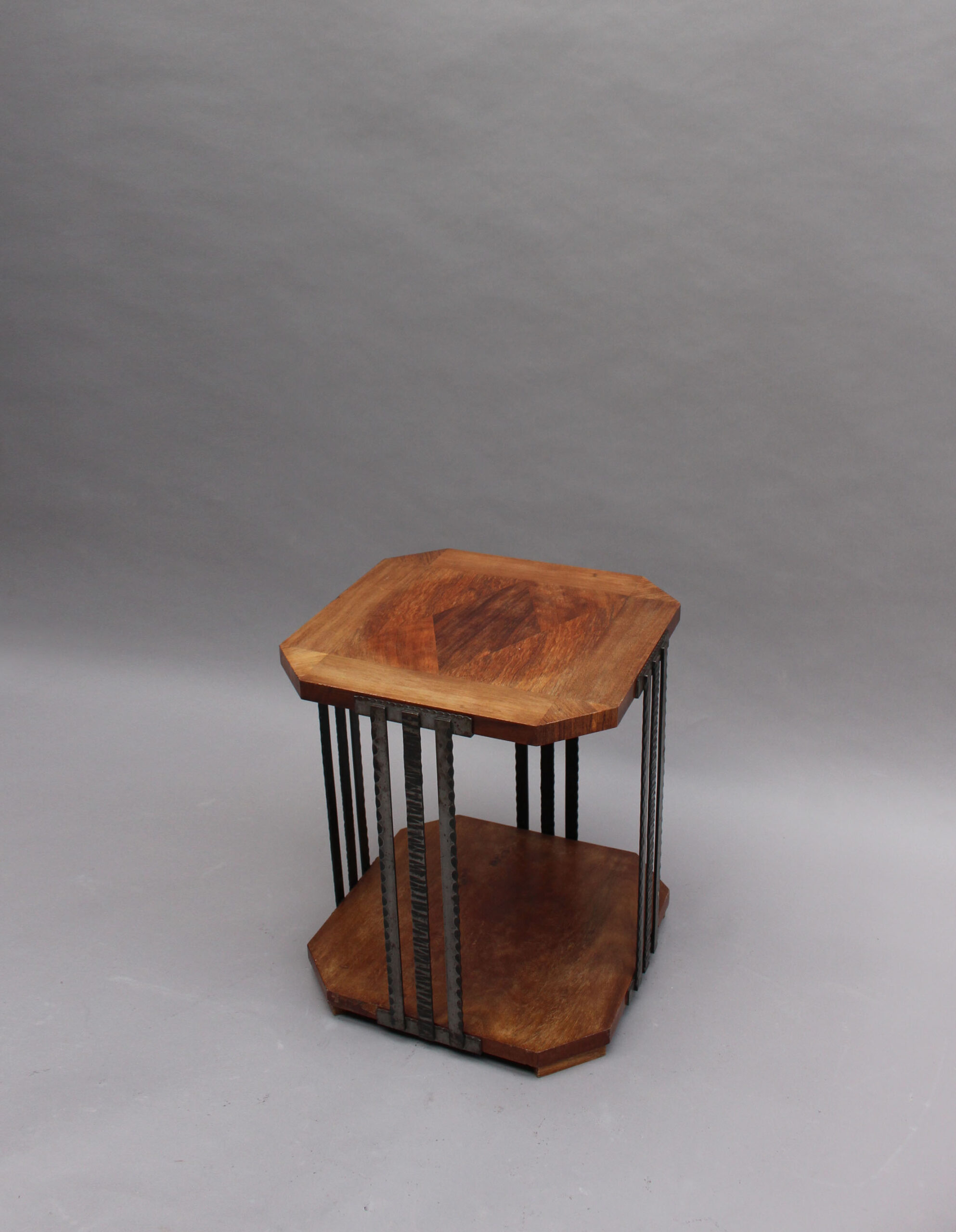 A Fine French Art Deco Wrought Iron and Walnut Gueridon - Image 9