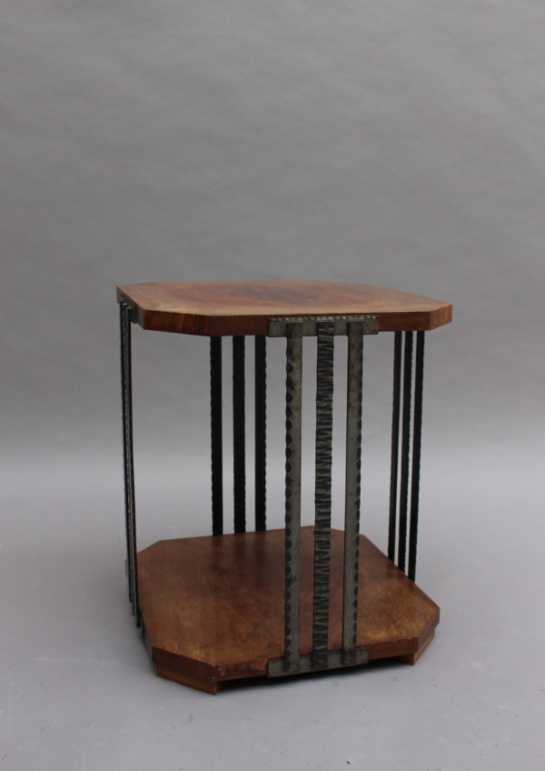 A Fine French Art Deco Wrought Iron and Walnut Gueridon - Image 5