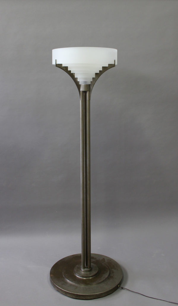 A Rare Fine French Art Deco Chrome and Glass Floor Lamp by Jean Perzel - Image 5