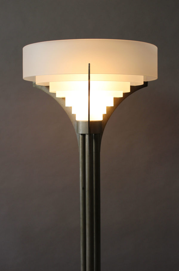 A Rare Fine French Art Deco Chrome and Glass Floor Lamp by Jean Perzel - Image 3