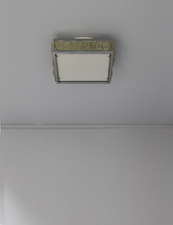 A Fine French Art Deco Square Glass and Chrome Flush Mount by Jean Perzel - Image 5