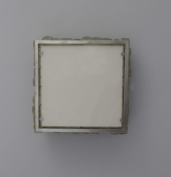 A Fine French Art Deco Square Glass and Chrome Flush Mount by Jean Perzel - Image 6