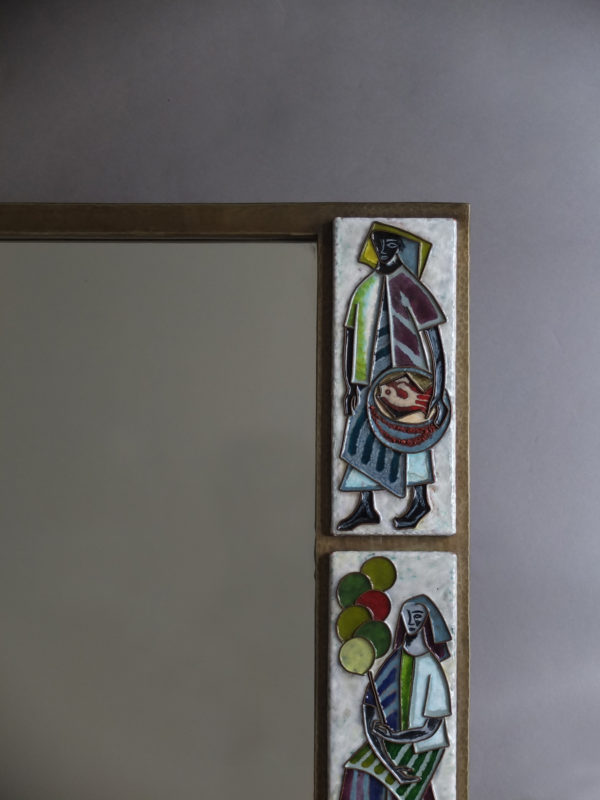 A Fine French 1960s Metal and Ceramic Framed Mirror by Scaillon - Image 5