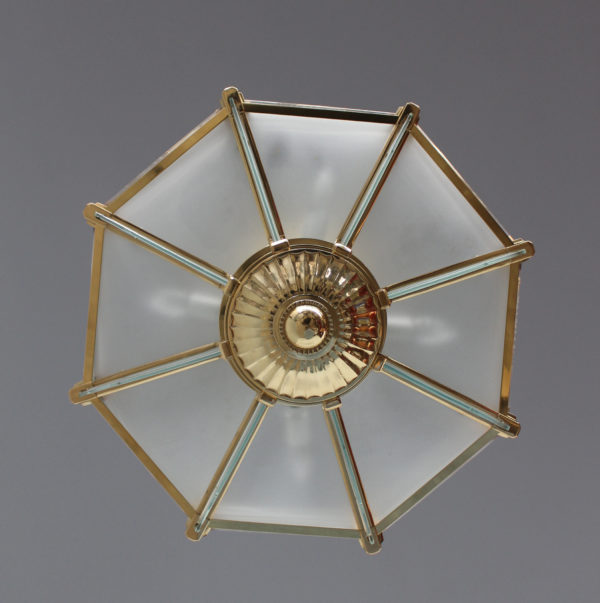 A Fine French Art Deco Octagonal Bronze and Glass Chandelier by Petitot - Image 4