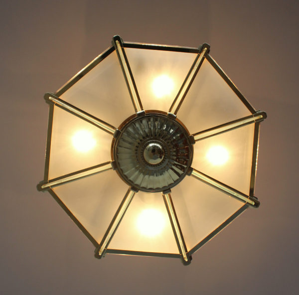 A Fine French Art Deco Octagonal Bronze and Glass Chandelier by Petitot - Image 5