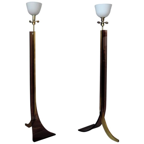 2 Fine French 1970s Metal and Plexiglas Floor Lamps Attributed to Philippe Jean