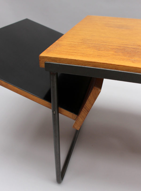 A French Mid-Century Oak and Laminate Coffee Table with a Metal Base - Image 9