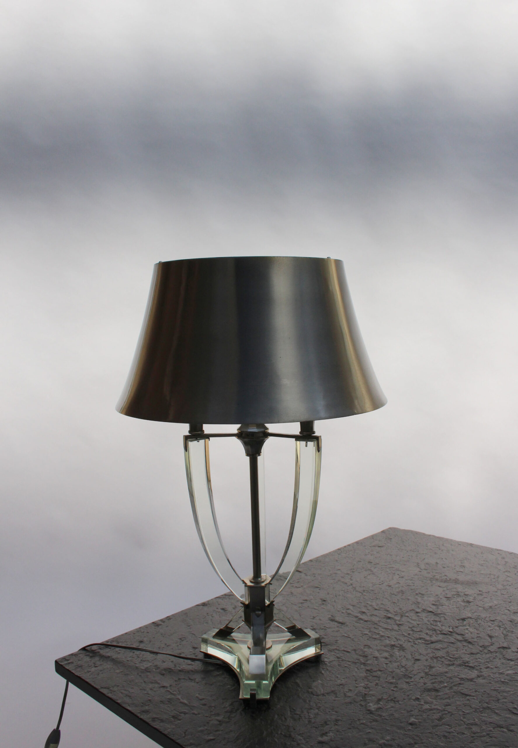 French Midcentury Metal and Glass Table Lamp by Sabino - Image 3