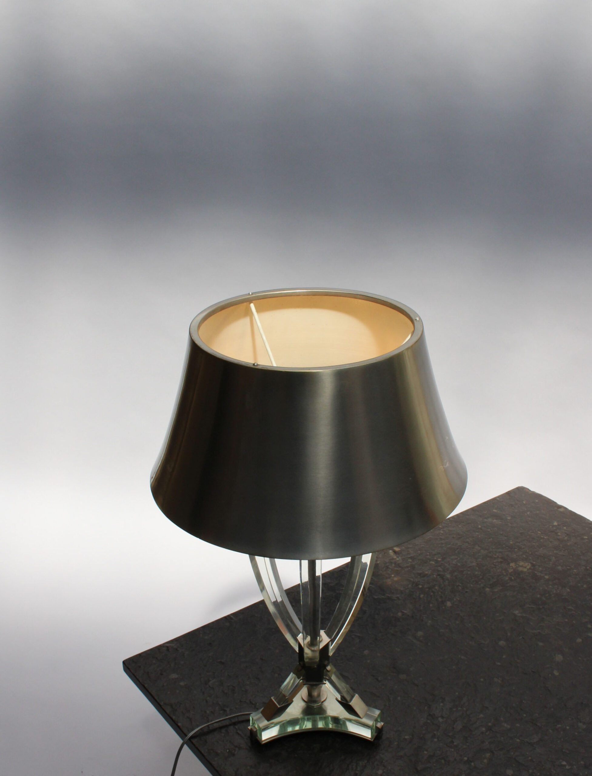 French Midcentury Metal and Glass Table Lamp by Sabino - Image 8