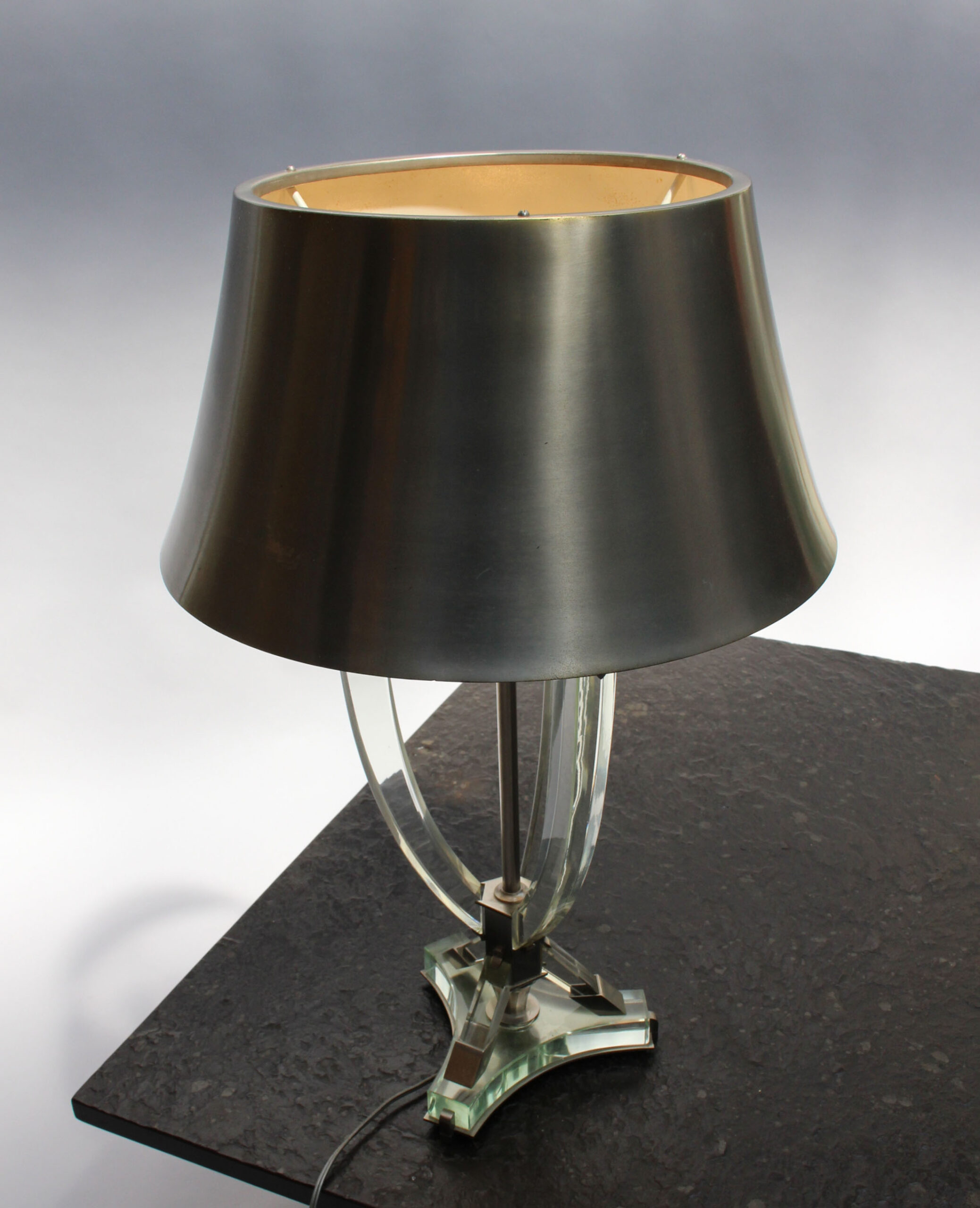 French Midcentury Metal and Glass Table Lamp by Sabino - Image 9
