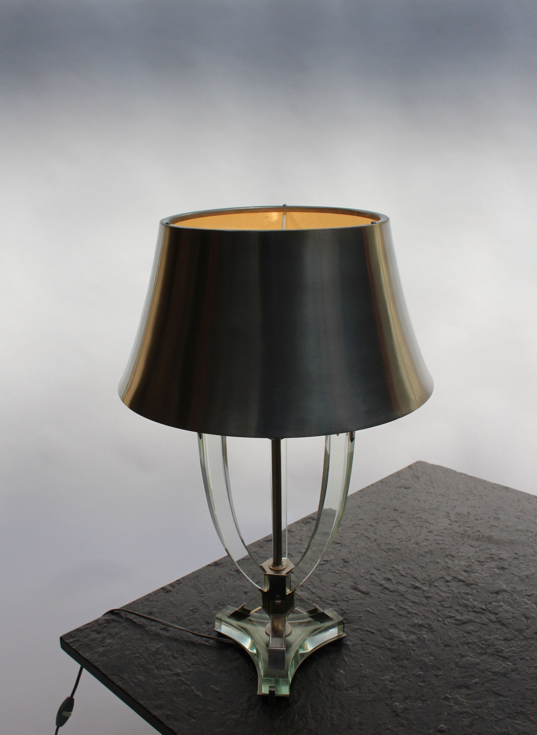 French Midcentury Metal and Glass Table Lamp by Sabino - Image 4
