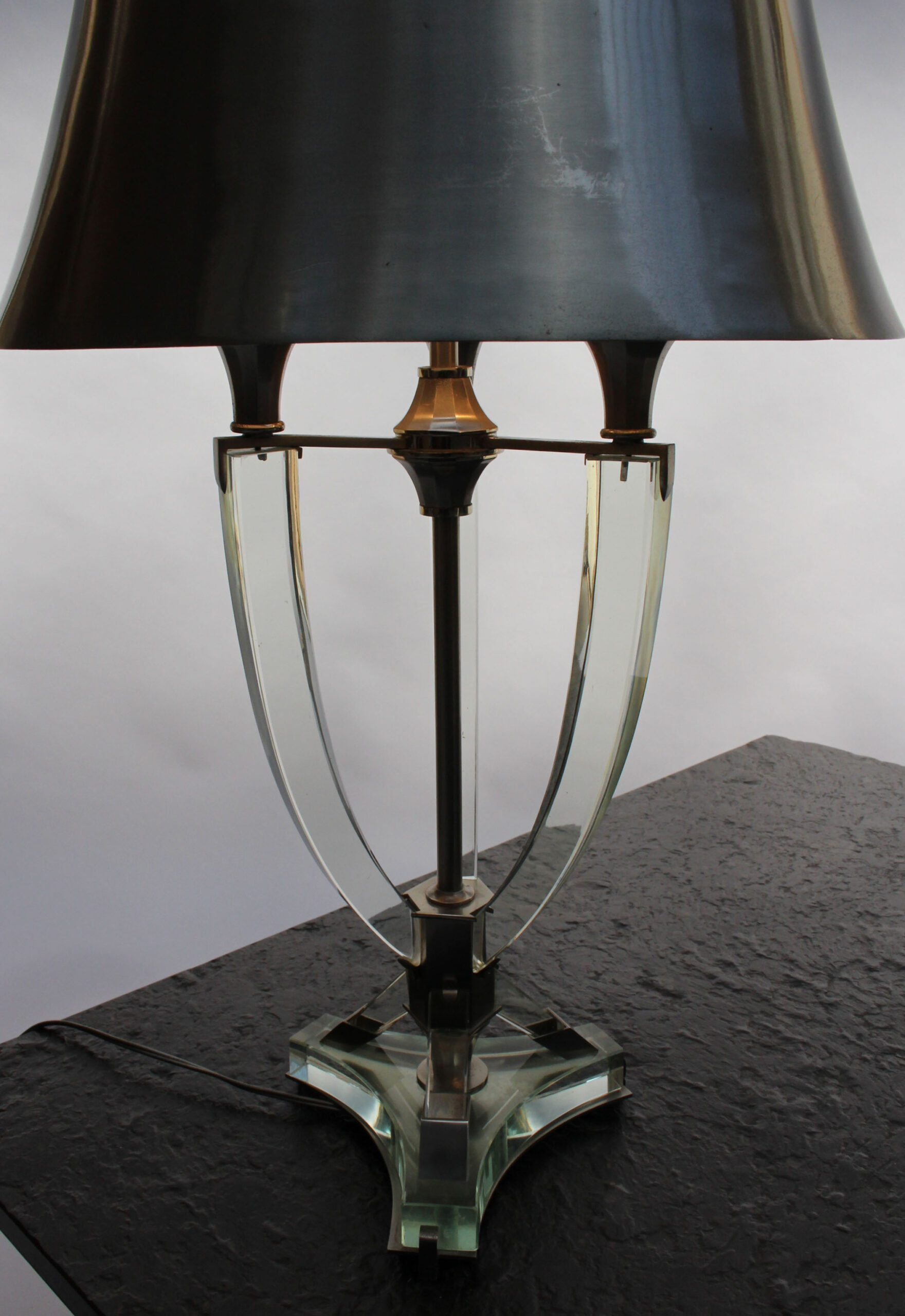 French Midcentury Metal and Glass Table Lamp by Sabino - Image 5
