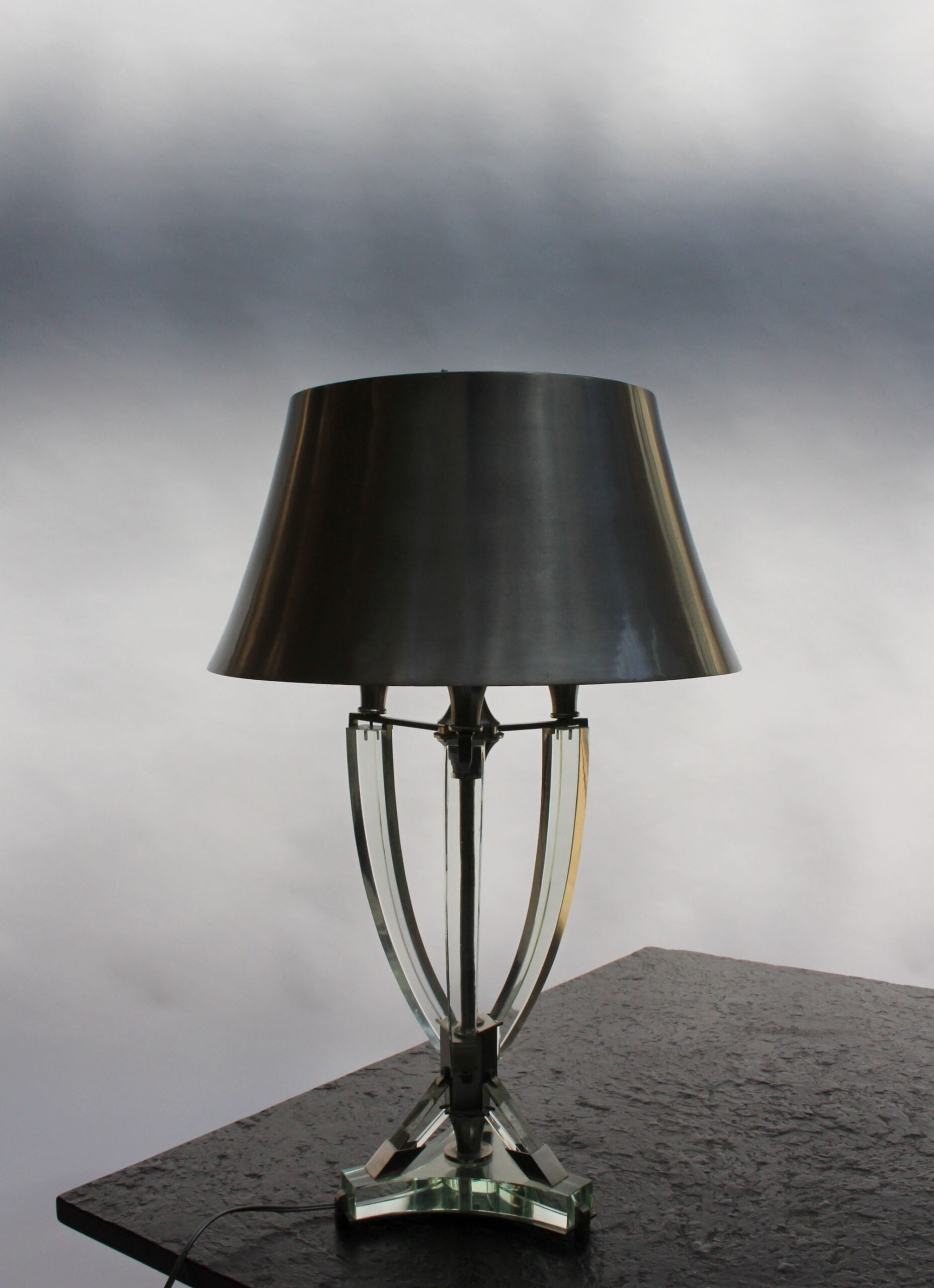 French Midcentury Metal and Glass Table Lamp by Sabino - Image 2