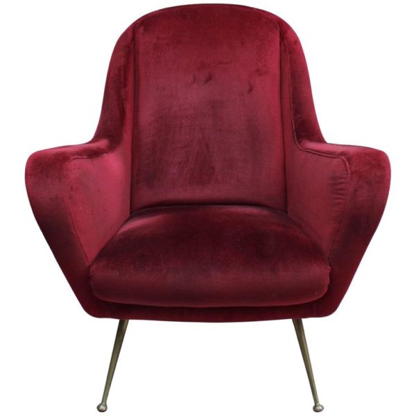 A Fine 1970's Italian Red Velvet Armchair with Brass Legs - Image 2