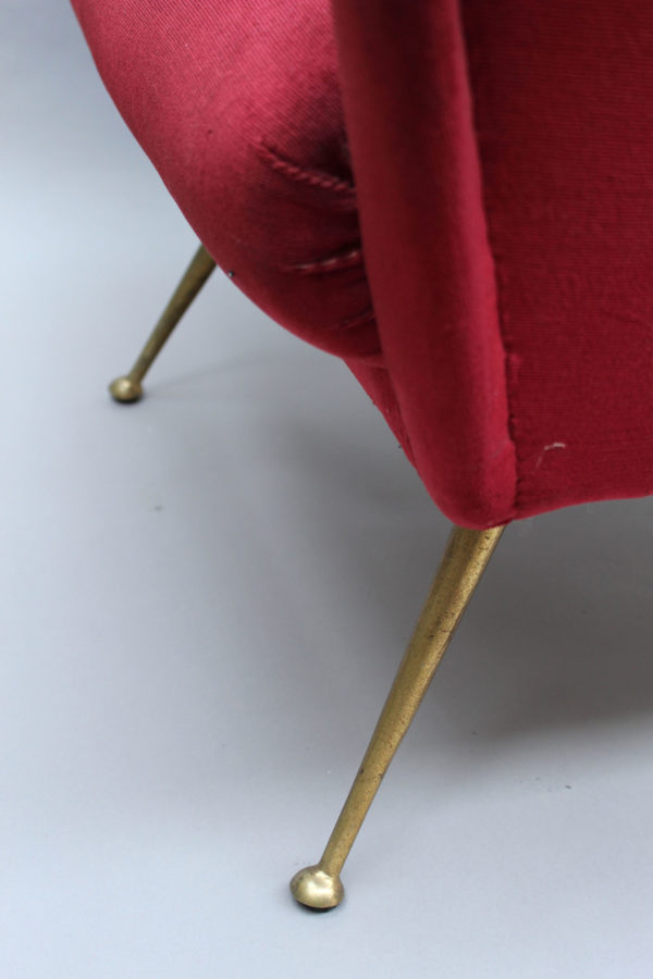 A Fine 1970's Italian Red Velvet Armchair with Brass Legs - Image 10