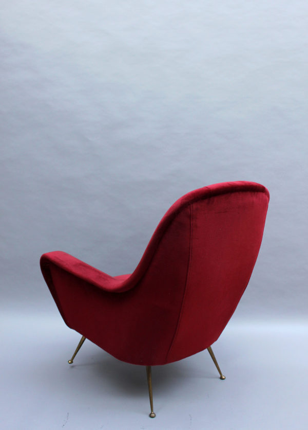 A Fine 1970's Italian Red Velvet Armchair with Brass Legs - Image 5