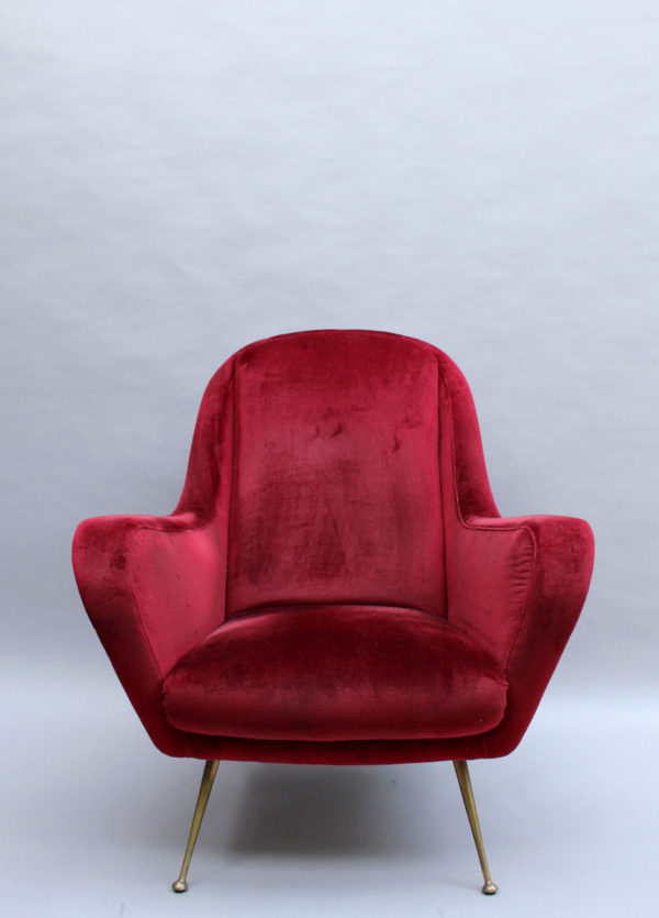 A Fine 1970's Italian Red Velvet Armchair with Brass Legs - Image 11