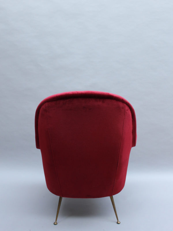 A Fine 1970's Italian Red Velvet Armchair with Brass Legs - Image 6