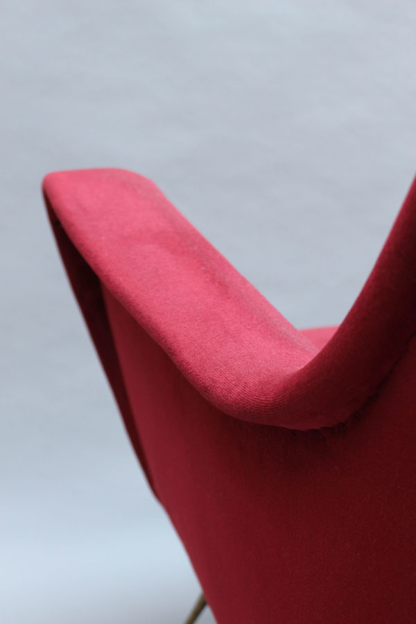 A Fine 1970's Italian Red Velvet Armchair with Brass Legs - Image 8