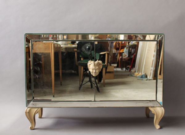 Fine French Art Deco Mirrored Buffet or Commode with Wooden Legs and Handles - Image 5