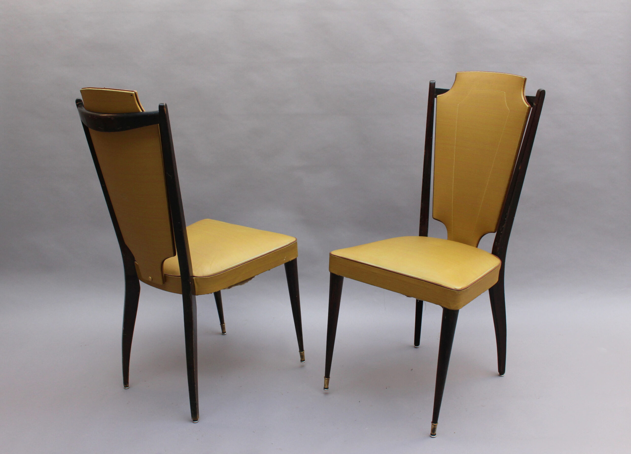 Set of 6 French 1960's Black Lacquered and Vinyl Dining Chairs - Image 5