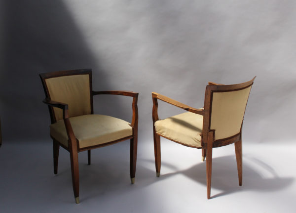 Set of 4 Fine French Art Deco Walnut Bridge Armchairs by Jules Leleu - Image 10