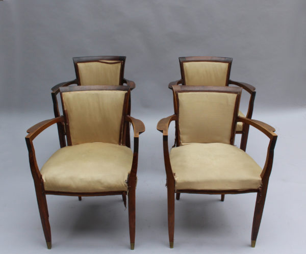 Set of 4 Fine French Art Deco Walnut Bridge Armchairs by Jules Leleu - Image 2